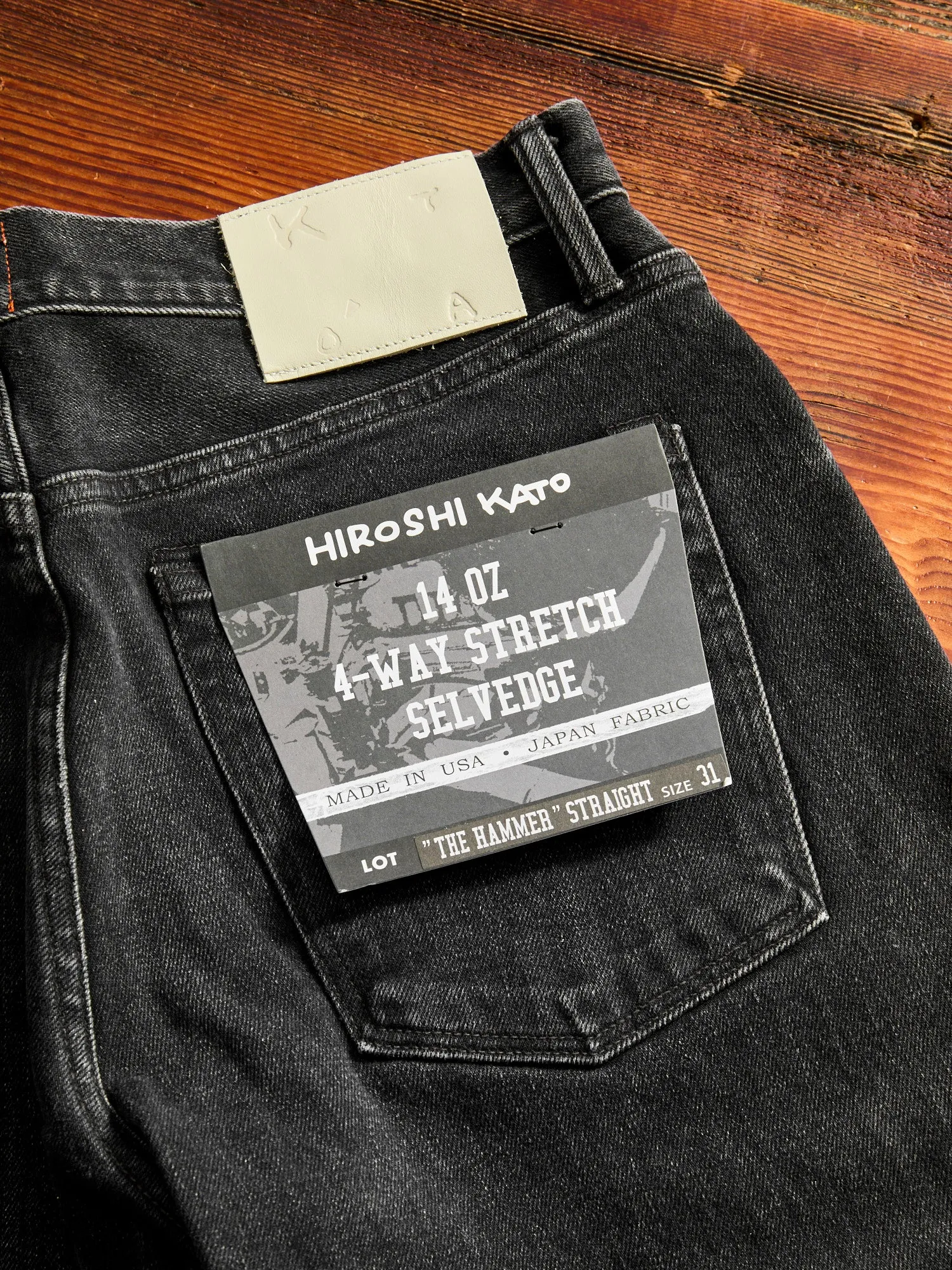 "Krist" 14oz Washed Black Stretch Selvedge Denim - Hammer Straight