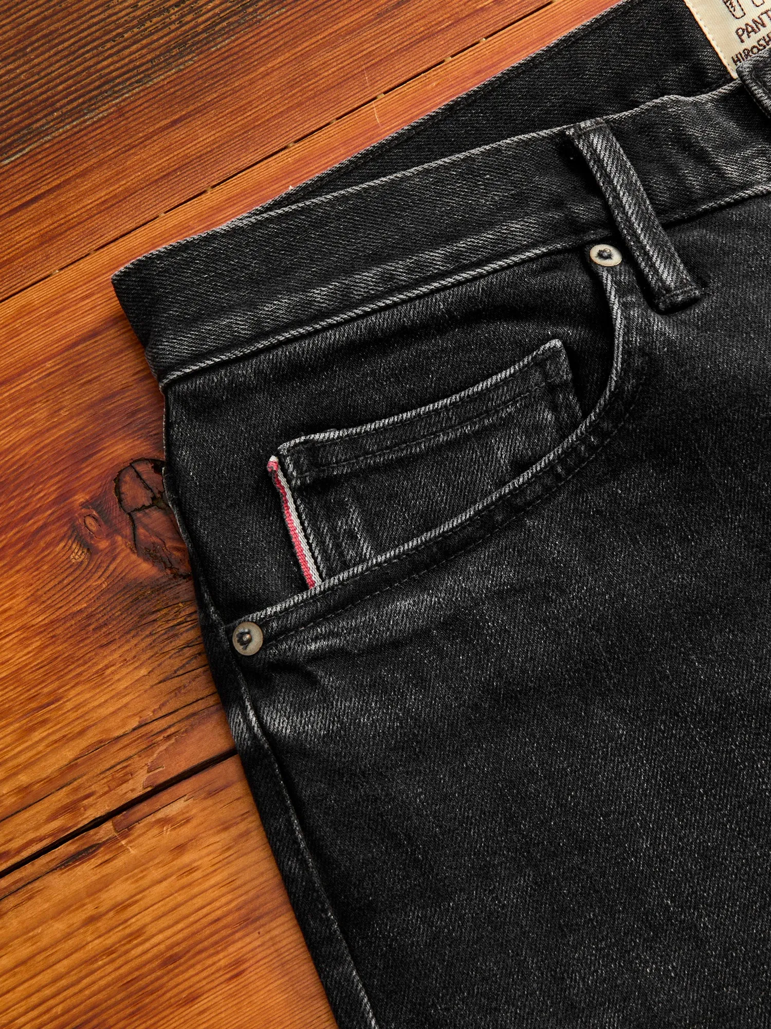 "Krist" 14oz Washed Black Stretch Selvedge Denim - Hammer Straight
