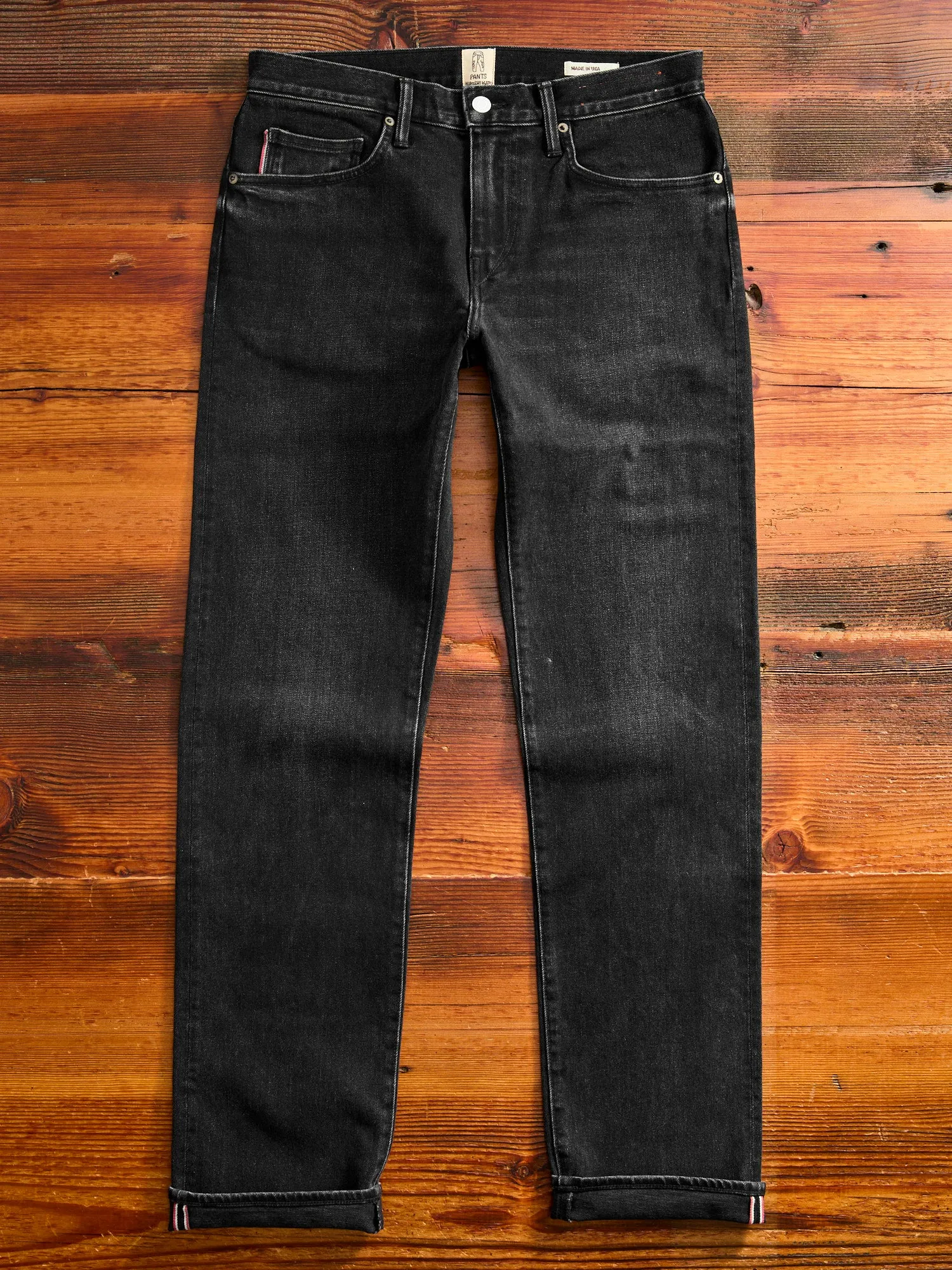 "Krist" 14oz Washed Black Stretch Selvedge Denim - Hammer Straight