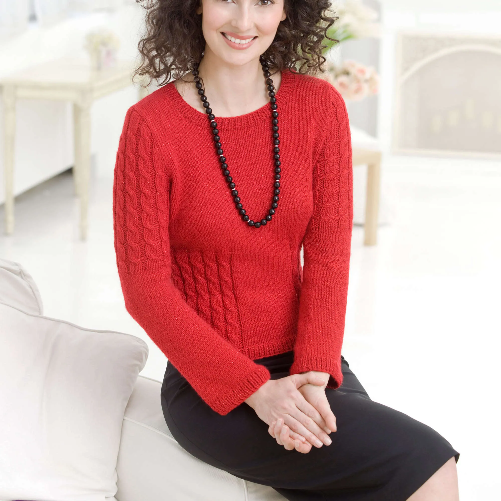 Red Heart Knit Chic Cable Sweater