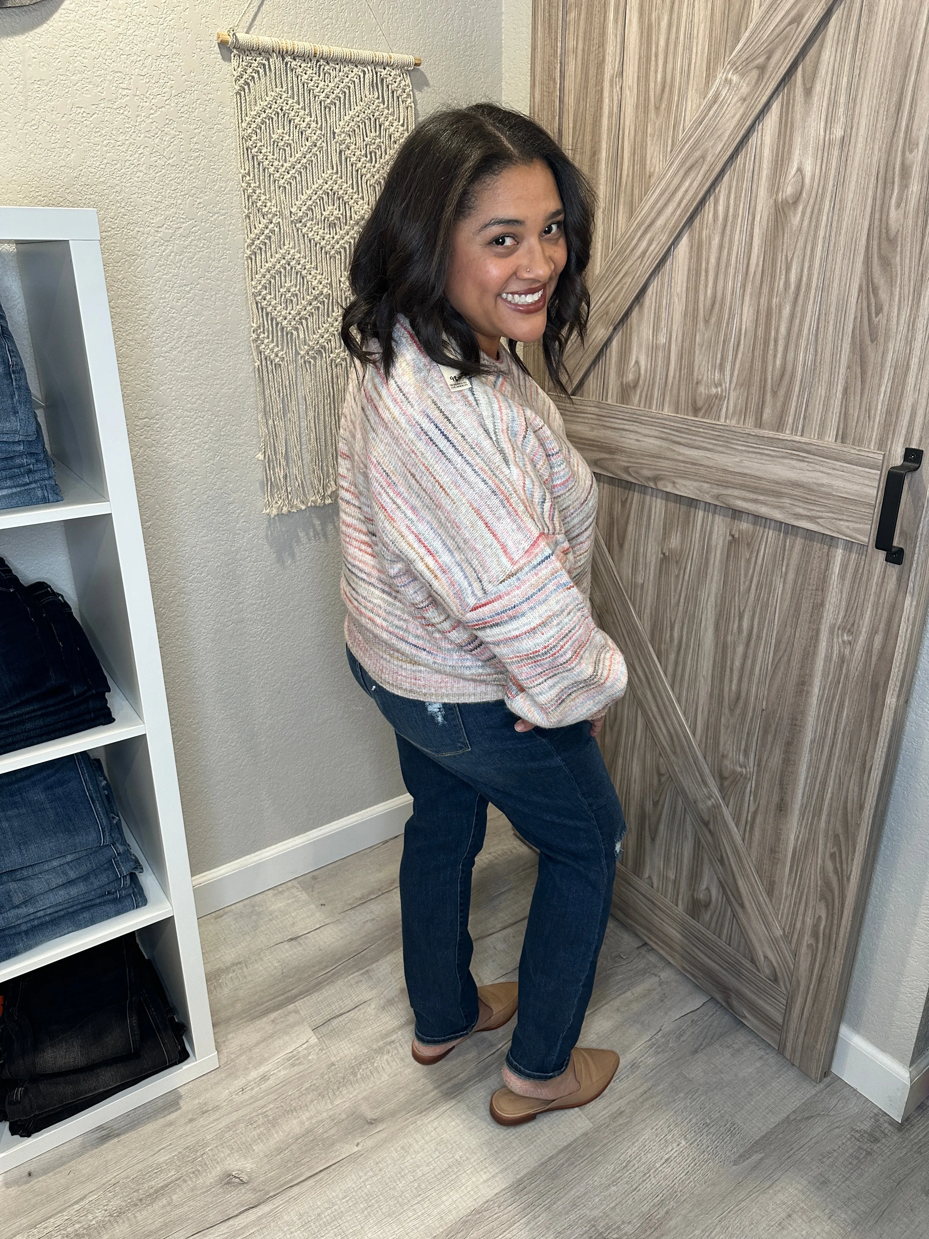 Saltwater Luxe Cheri Multicolor Stripe Crewneck Sweater
