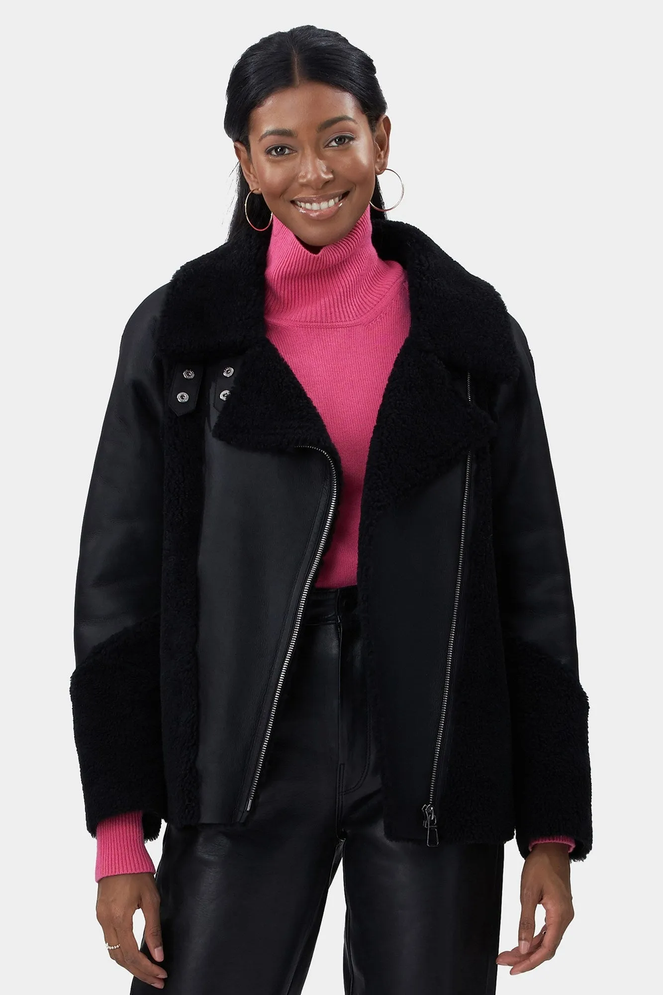 Select Shearling Lamb Zip Moto Jacket