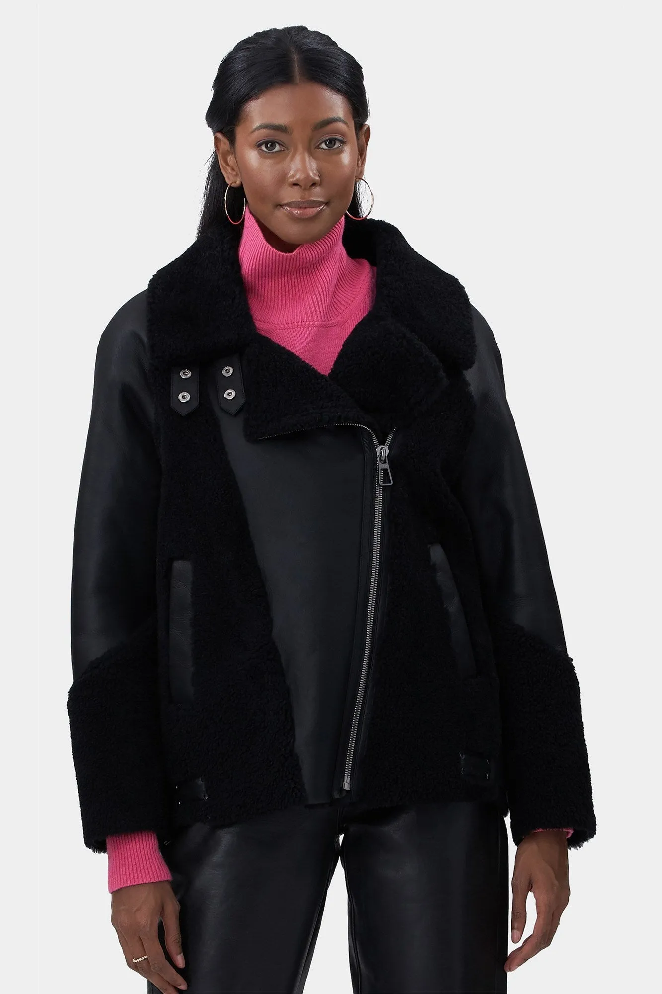 Select Shearling Lamb Zip Moto Jacket