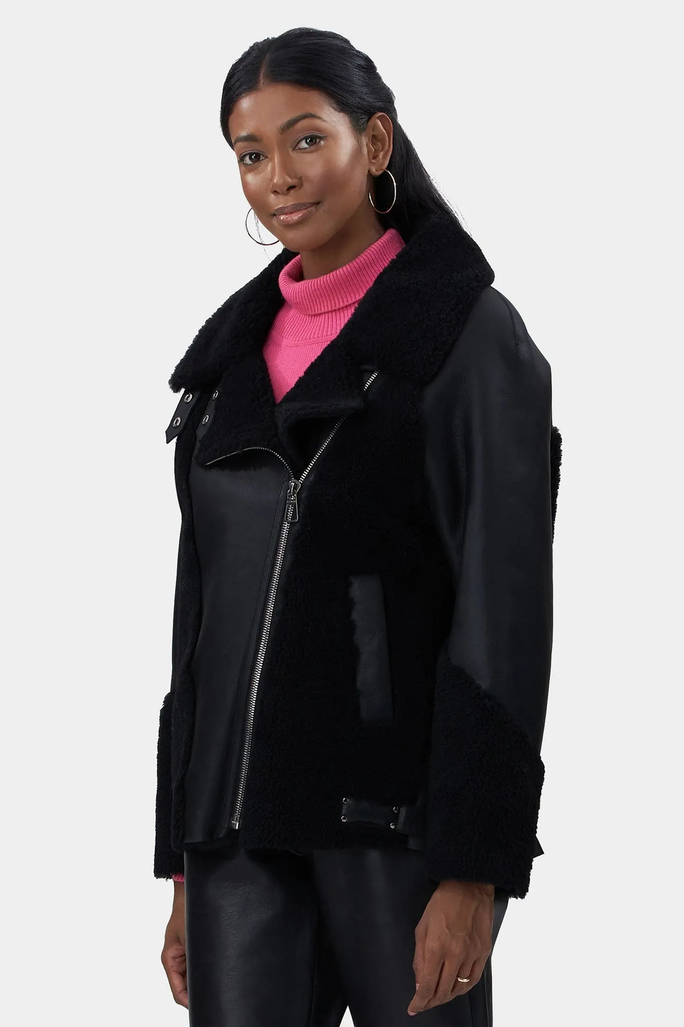 Select Shearling Lamb Zip Moto Jacket