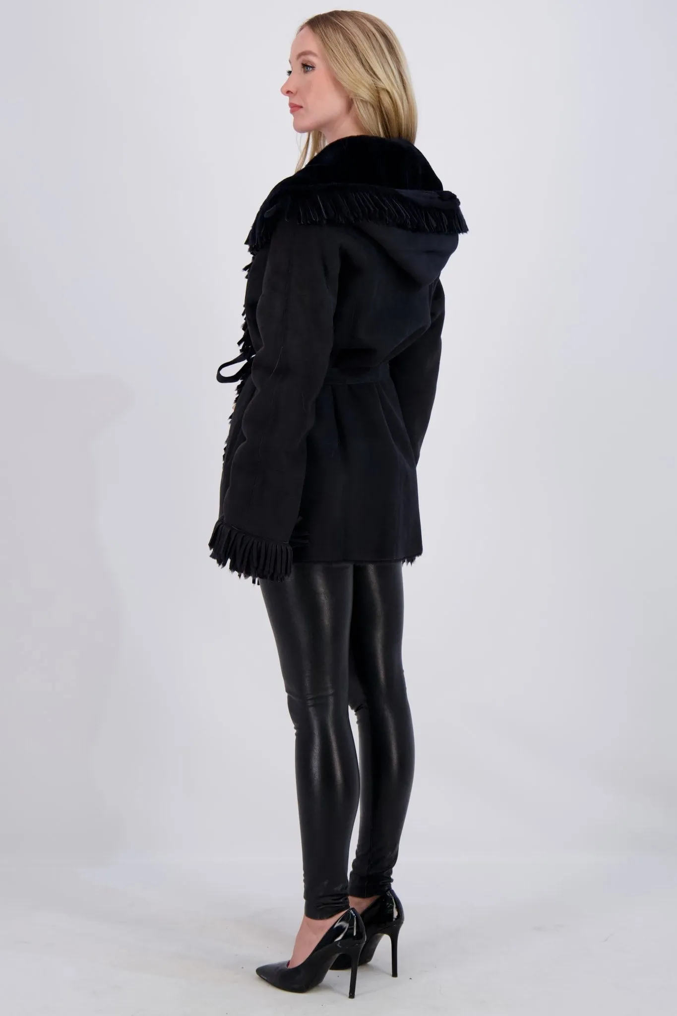 SHEARLING  HOODED JACKET WITH FRINGING
