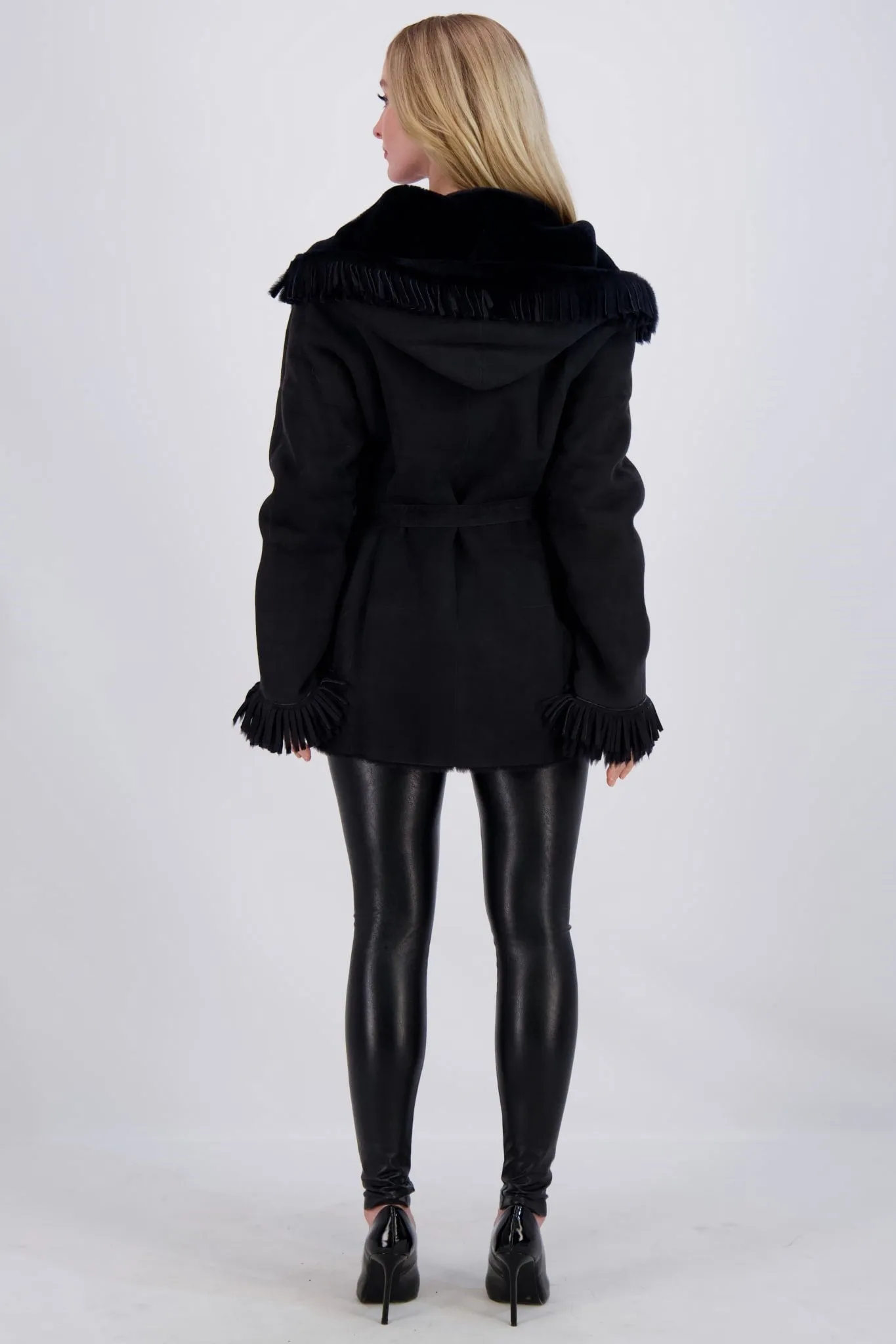 SHEARLING  HOODED JACKET WITH FRINGING