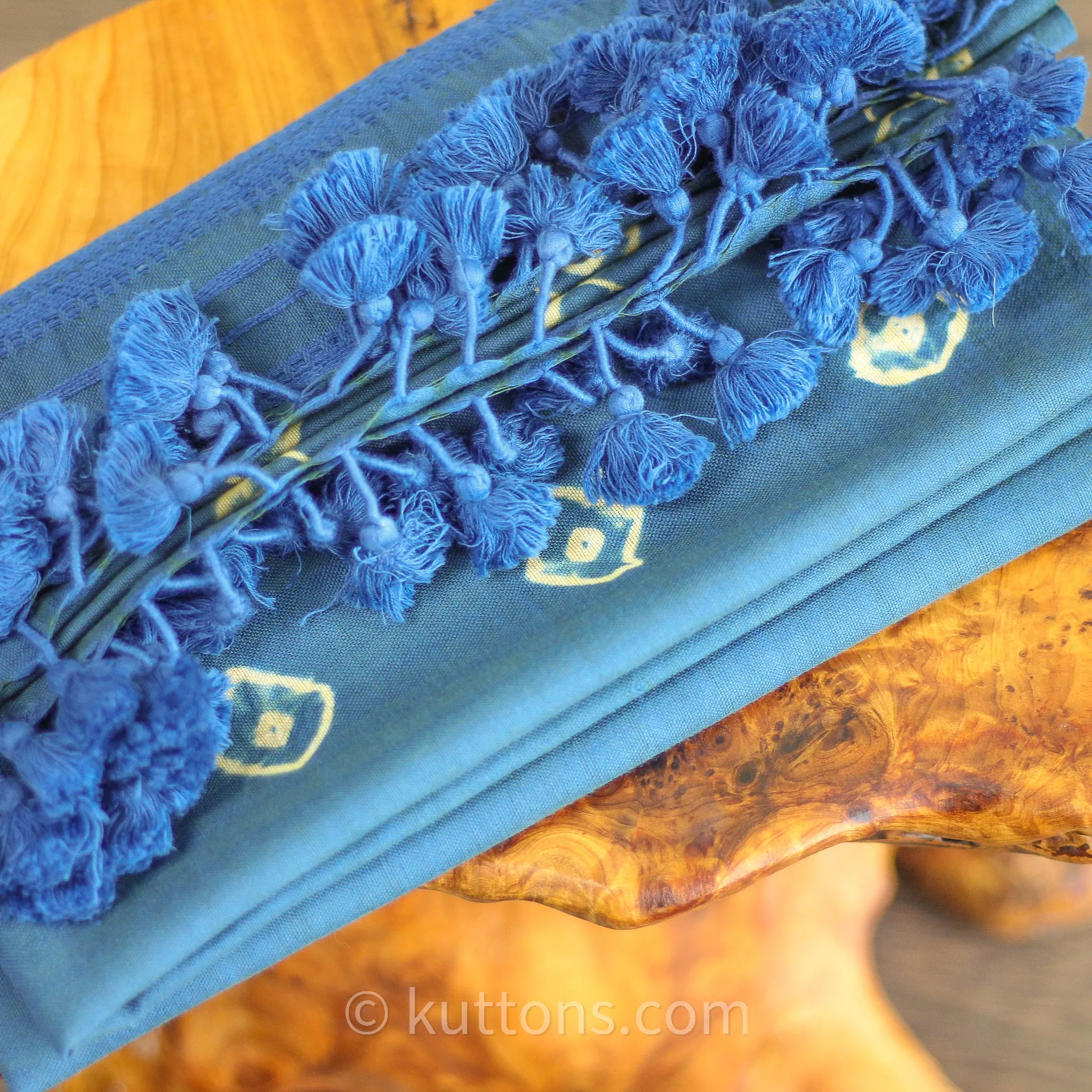 Shibori Tie-Dye Fine Cotton Scarf - Handwoven Wrap with Tassels | Blue, 21x81"
