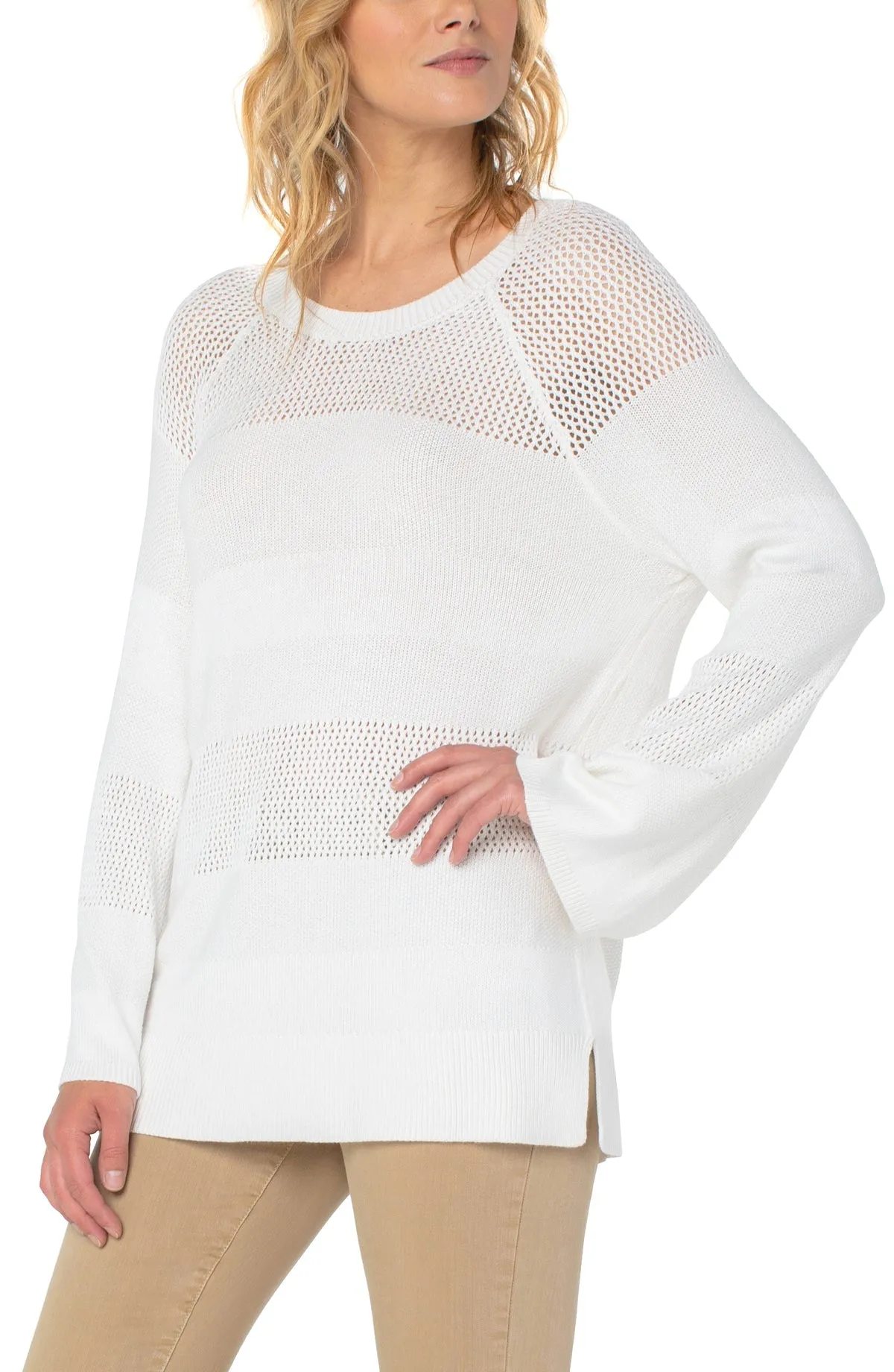 Texture Blocked 3/4 Sleeve Raglan Sweater