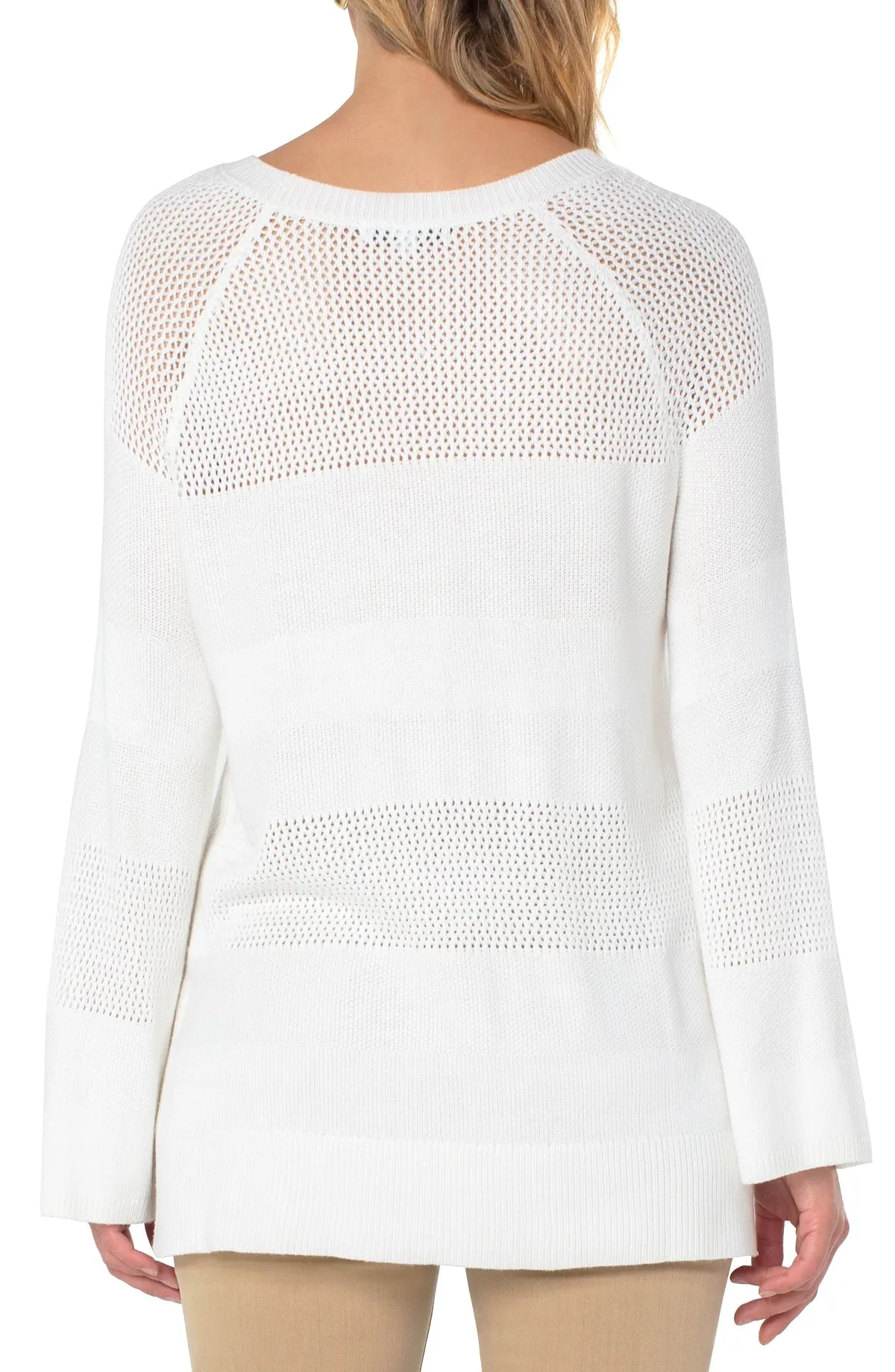 Texture Blocked 3/4 Sleeve Raglan Sweater