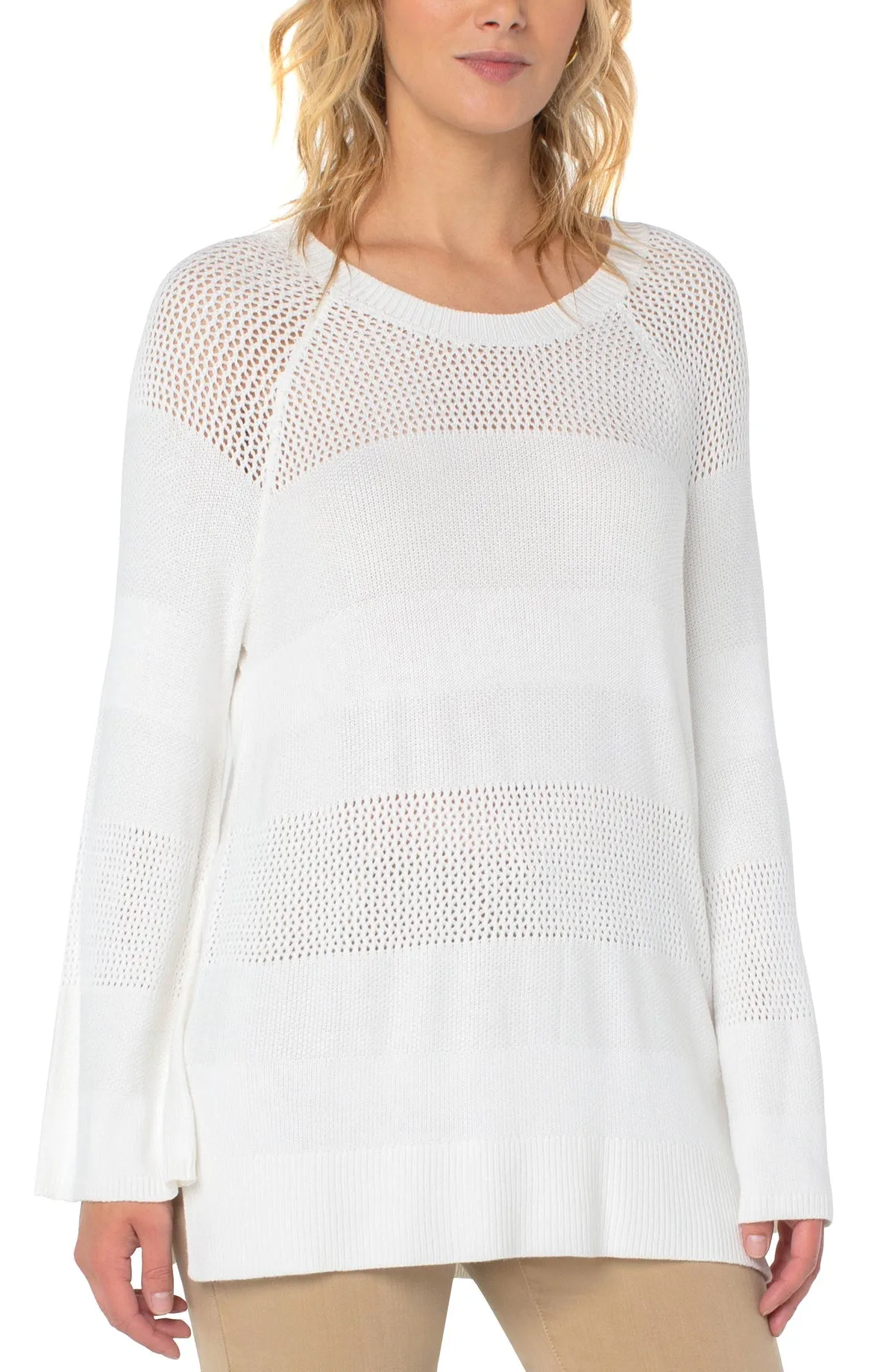 Texture Blocked 3/4 Sleeve Raglan Sweater