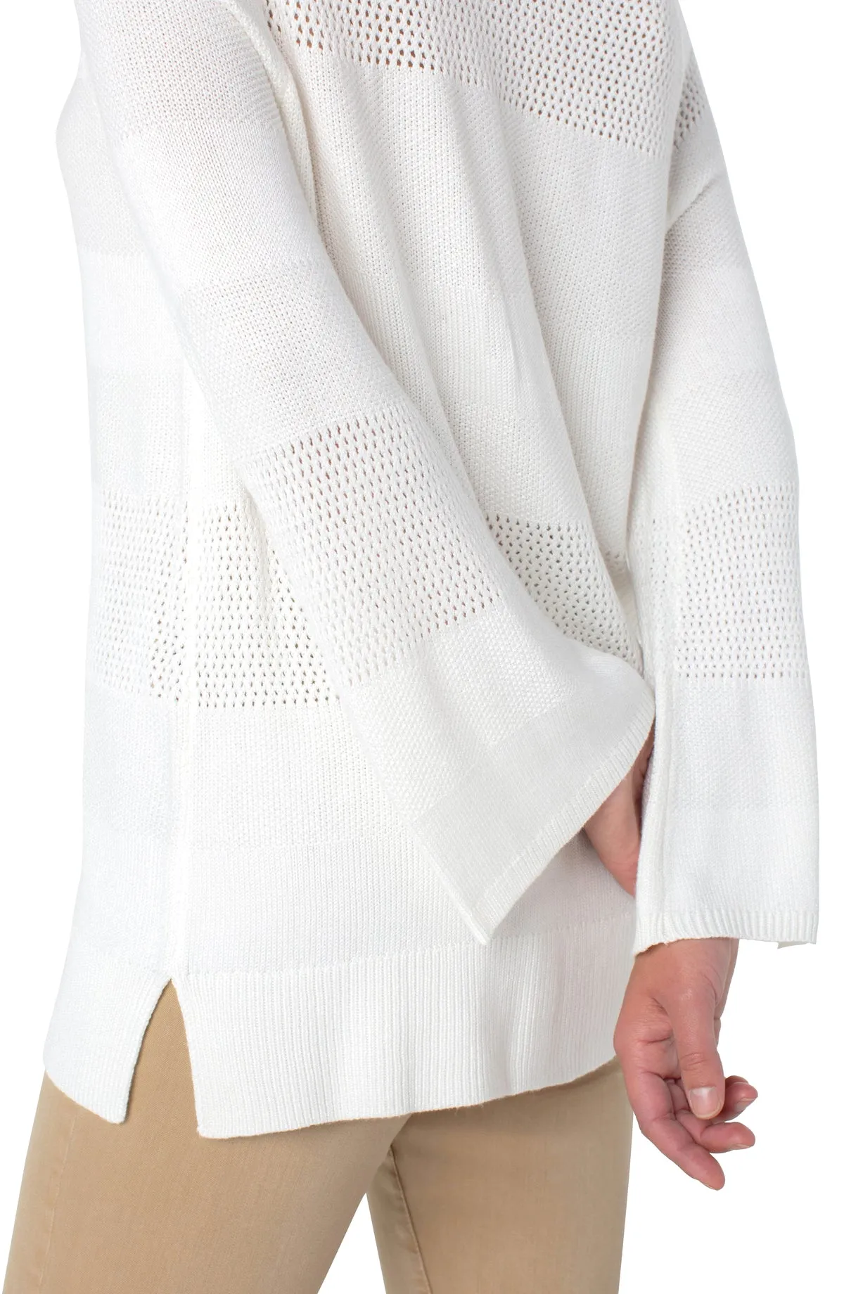 Texture Blocked 3/4 Sleeve Raglan Sweater