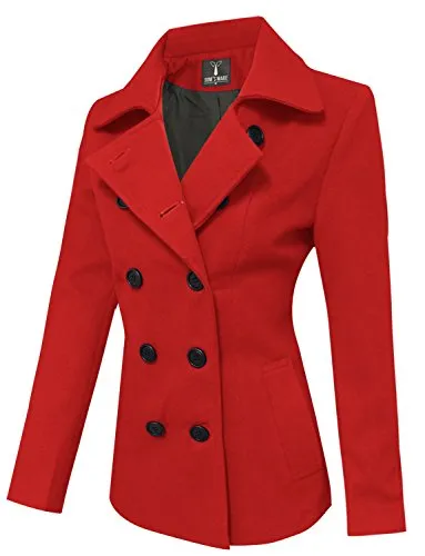 Tom's Ware Womens Trendy Double Breasted Wool Pea Coat TWCWC06-RED-S