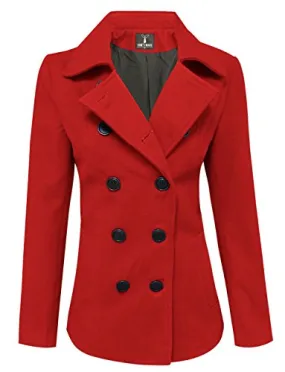 Tom's Ware Womens Trendy Double Breasted Wool Pea Coat TWCWC06-RED-S