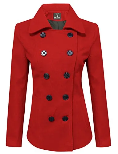 Tom's Ware Womens Trendy Double Breasted Wool Pea Coat TWCWC06-RED-S