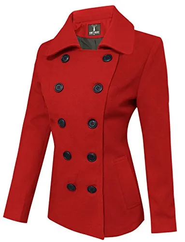 Tom's Ware Womens Trendy Double Breasted Wool Pea Coat TWCWC06-RED-S