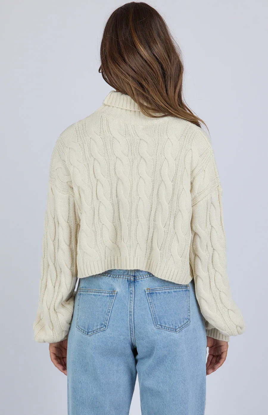 Turtle Neck Cable Cropped Knit Sweater