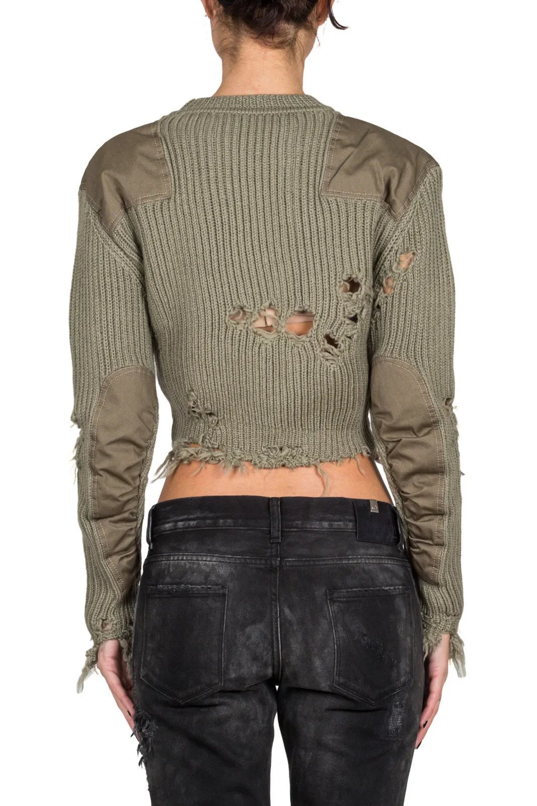 Womens Destroyed Cropped Sweater With Patches