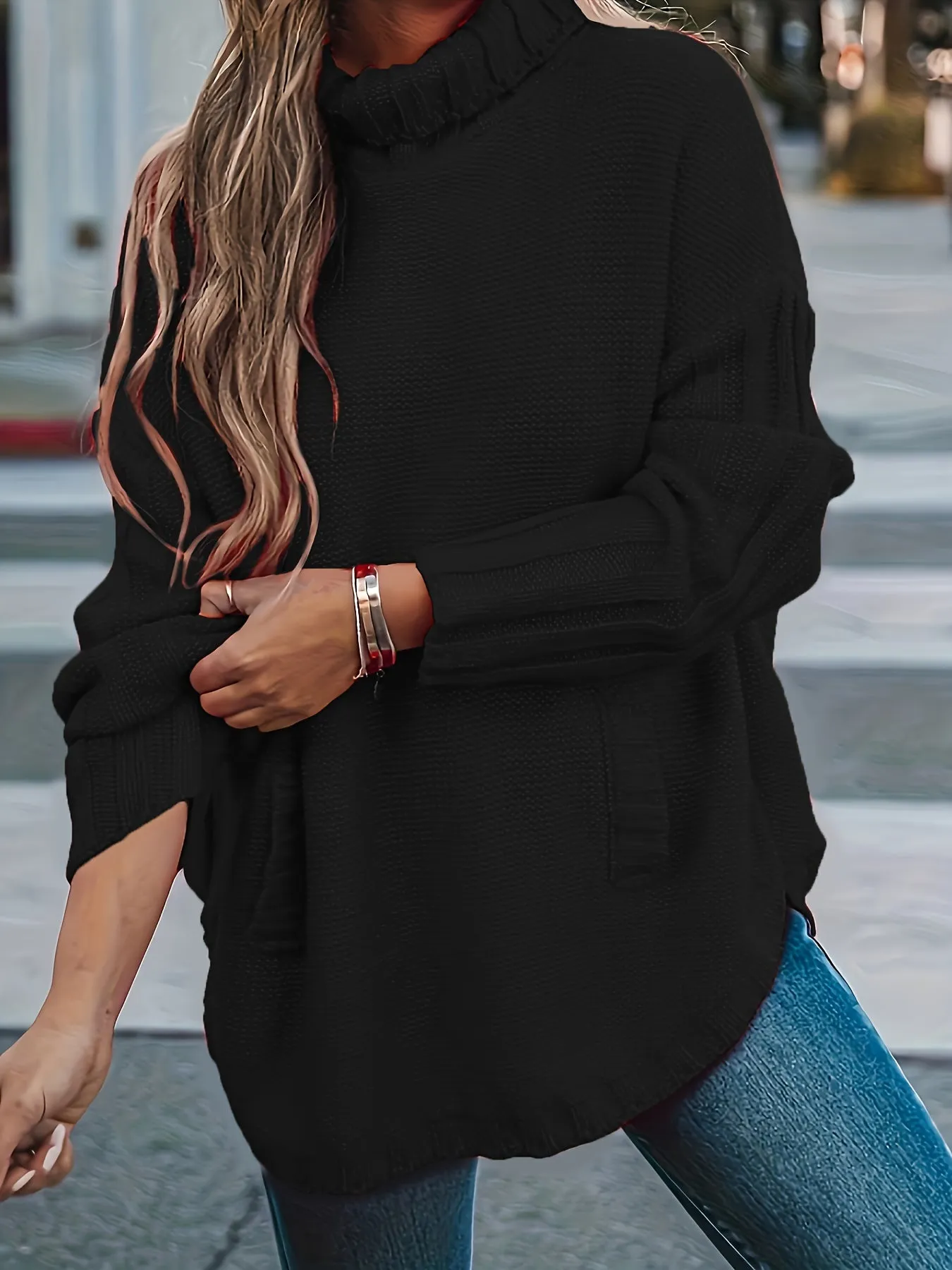 Women's Plus Solid Long Sleeve High Neck Sweater - Effortless Style with a Touch of Sophistication